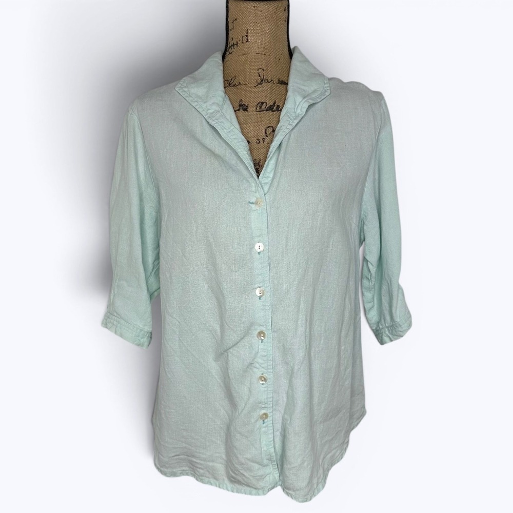 Paper Lace 100% Linen Button Up Top Pastel Cottagecore Coastal Lagenlook Sz XL